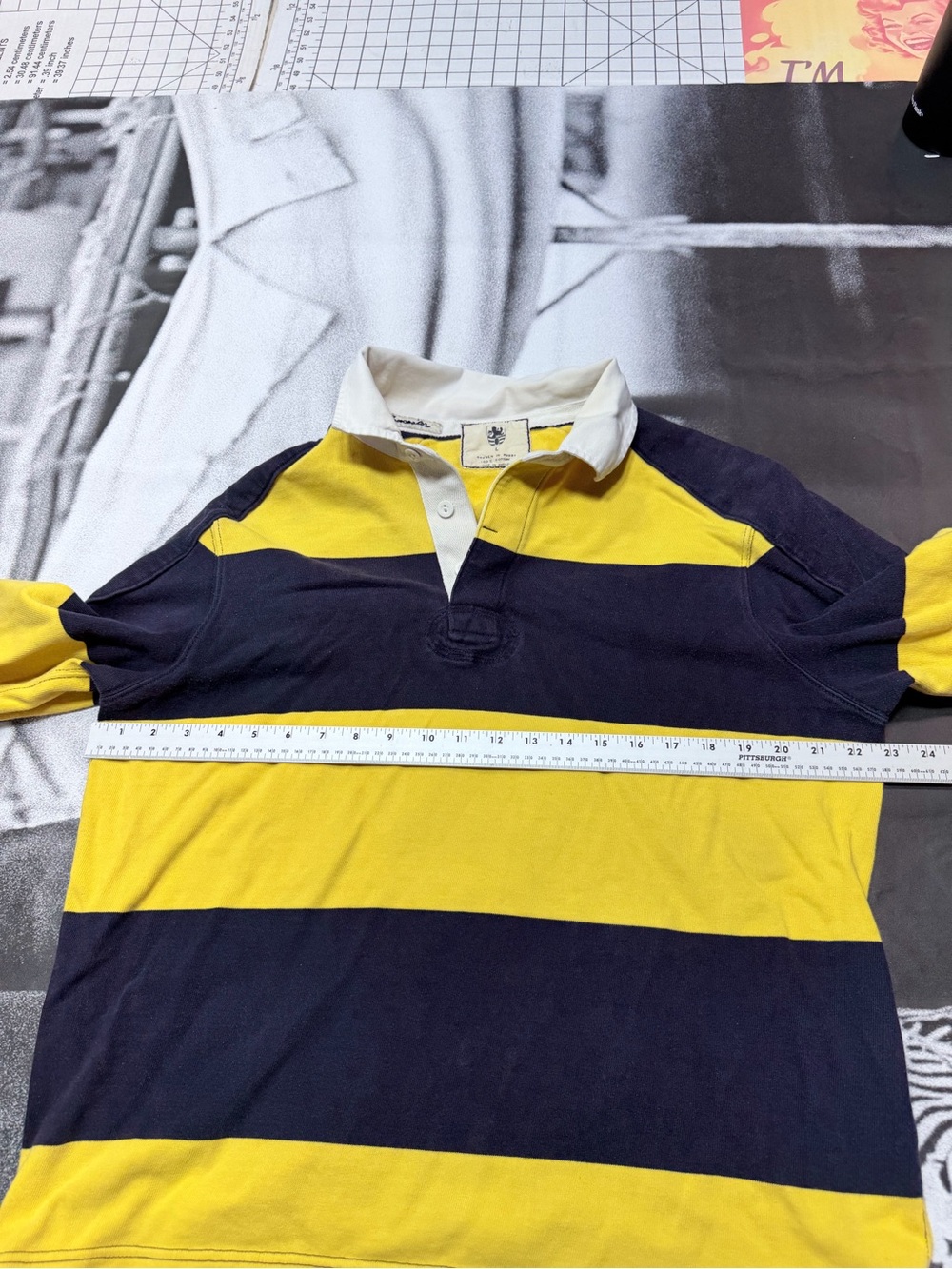J. Crew Lancaster Men’s sz Large Broken In Striped Rugby Jersey A49 - Picture 3 of 6